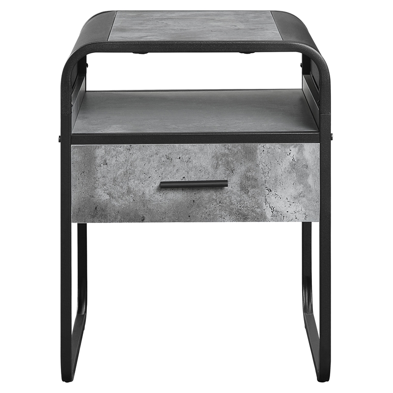 ACME Raziela Wooden End Table with Drawer in Concrete Gray and Black