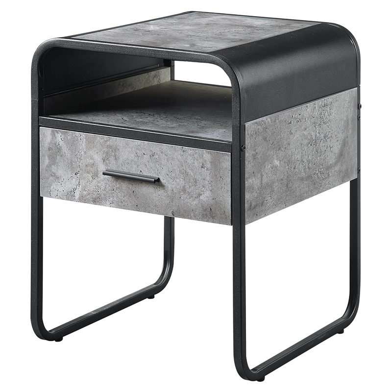 ACME Raziela Wooden End Table with Drawer in Concrete Gray and Black