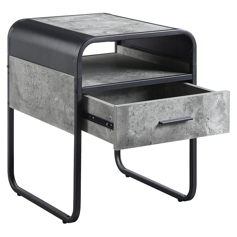 ACME Raziela Wooden End Table with Drawer in Concrete Gray and Black