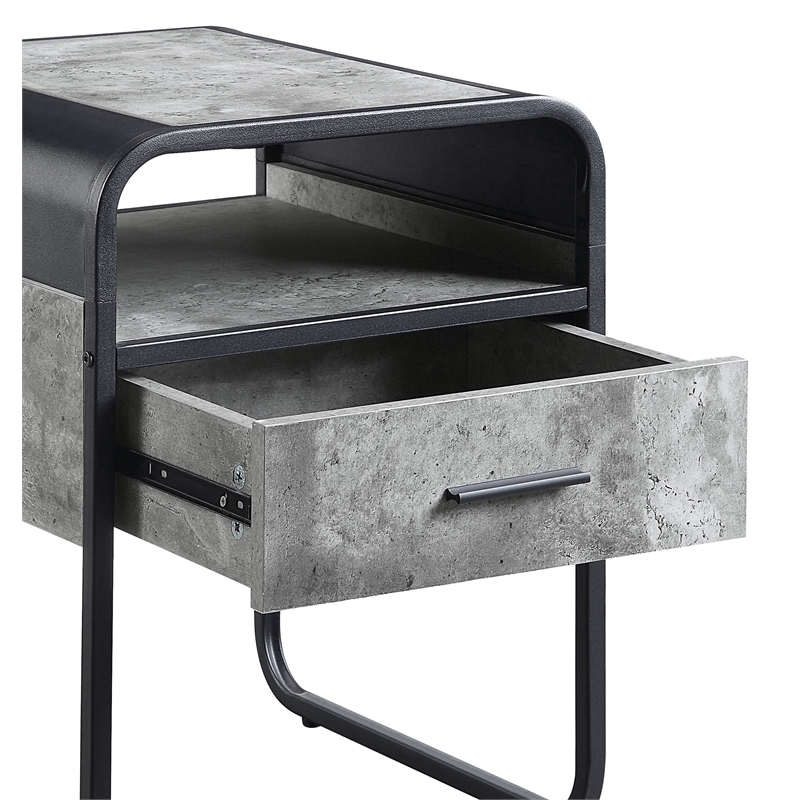 ACME Raziela Wooden End Table with Drawer in Concrete Gray and Black
