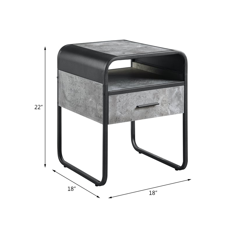 ACME Raziela Wooden End Table with Drawer in Concrete Gray and Black