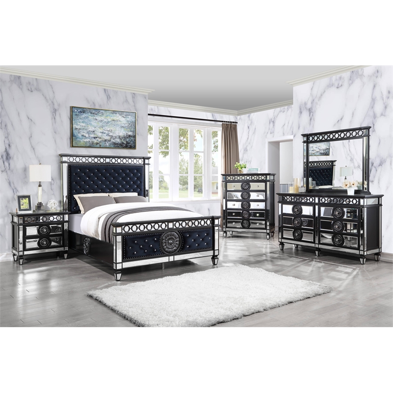 ACME Varian II 8-Drawer Dresser in Black Wooden Frame and Silver