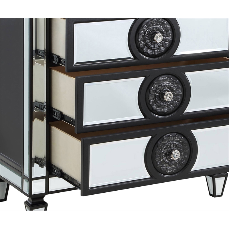 ACME Varian II 8-Drawer Dresser in Black Wooden Frame and Silver