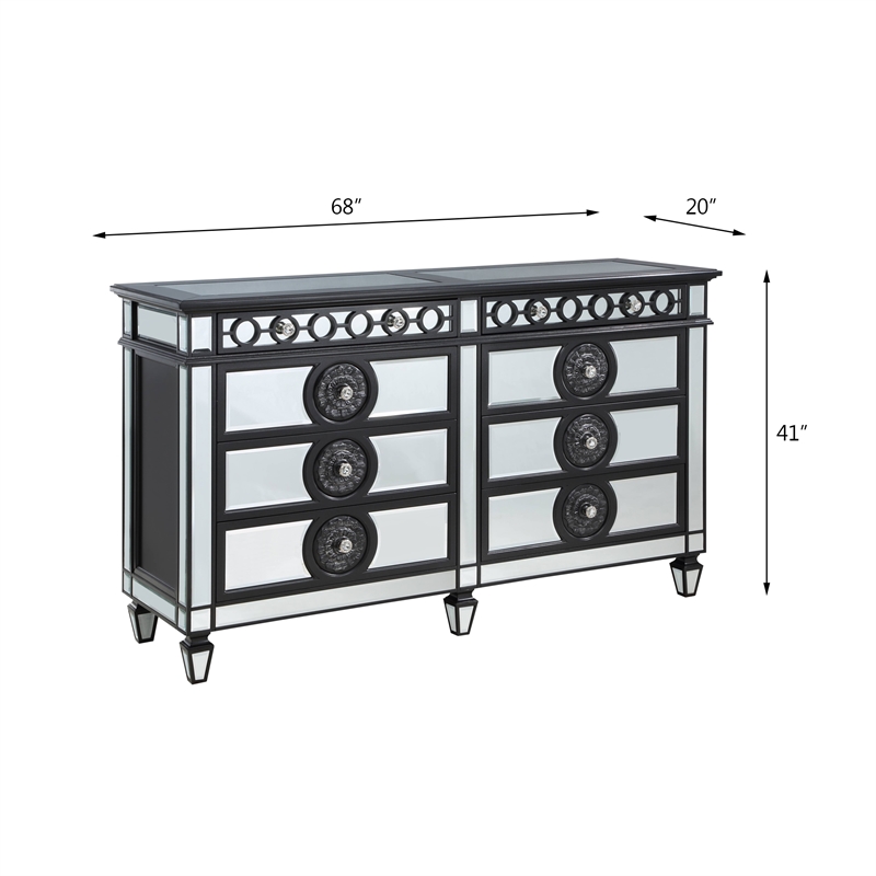 ACME Varian II 8-Drawer Dresser in Black Wooden Frame and Silver