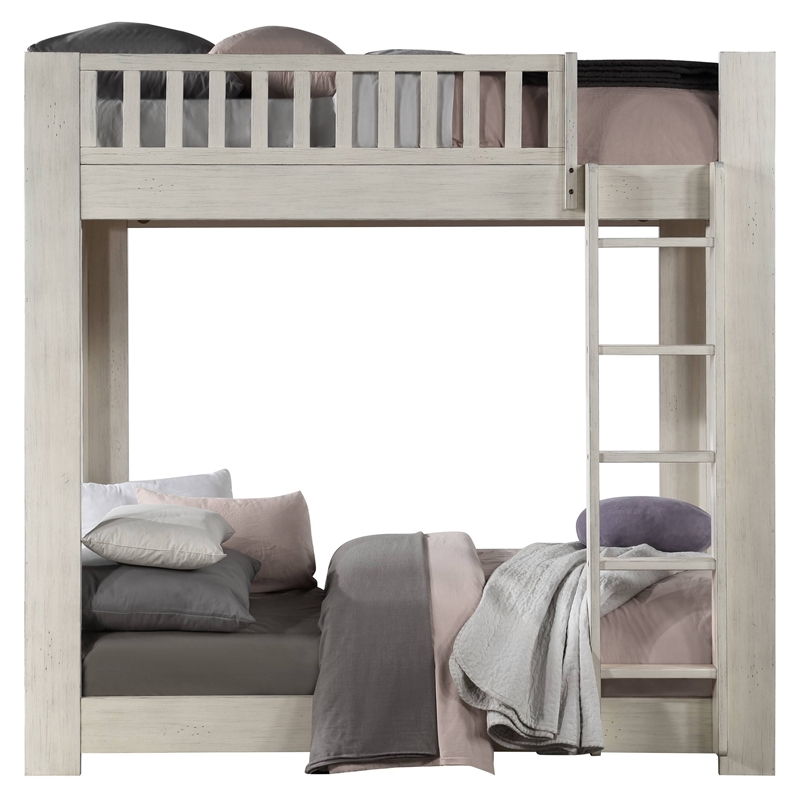 ACME Cedro Twin over Twin Bunk Bed with Wood Ladder in Weathered White