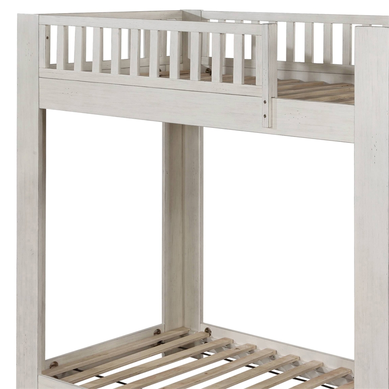 ACME Cedro Twin over Twin Bunk Bed with Wood Ladder in Weathered White