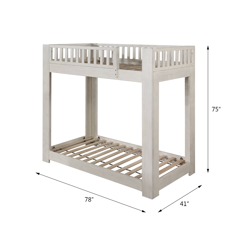 ACME Cedro Twin over Twin Bunk Bed with Wood Ladder in Weathered White