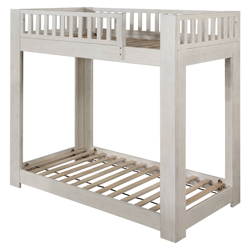 ACME Cedro Twin over Twin Bunk Bed with Wood Ladder in Weathered White