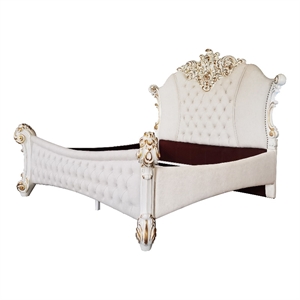 ACME Vendome Queen Bed in Two Tone Ivory Fabric & Antique Pearl Finish