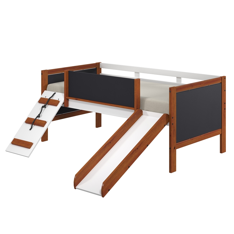 ACME Aurea Twin Loft Bed with Slide in Cherry Oak and White