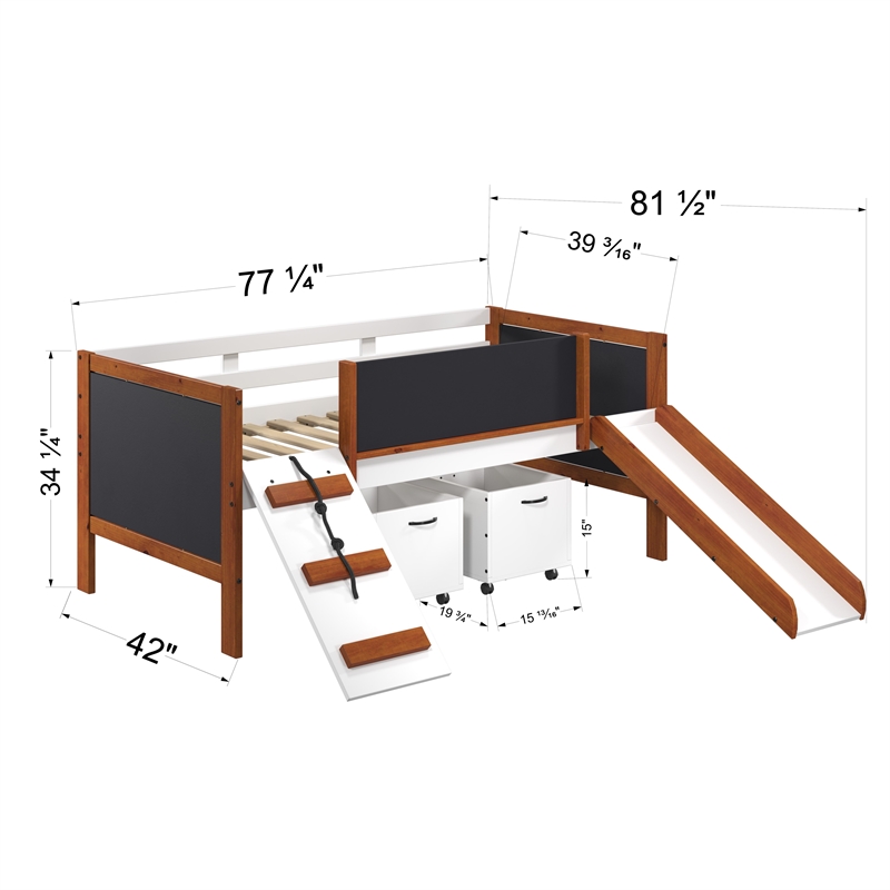 ACME Aurea Twin Loft Bed with Slide in Cherry Oak and White