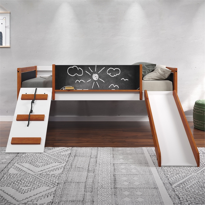 ACME Aurea Twin Loft Bed with Slide in Cherry Oak and White