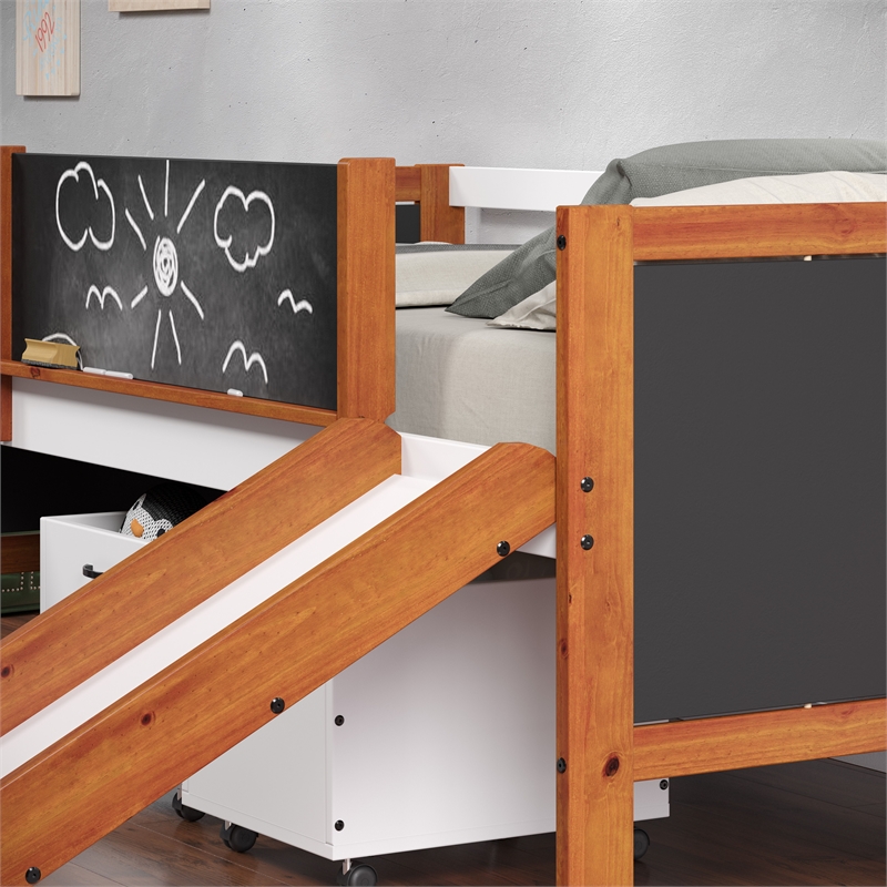 ACME Aurea Twin Loft Bed with Slide in Cherry Oak and White