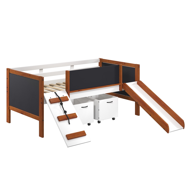 ACME Aurea Twin Loft Bed with Slide in Cherry Oak and White