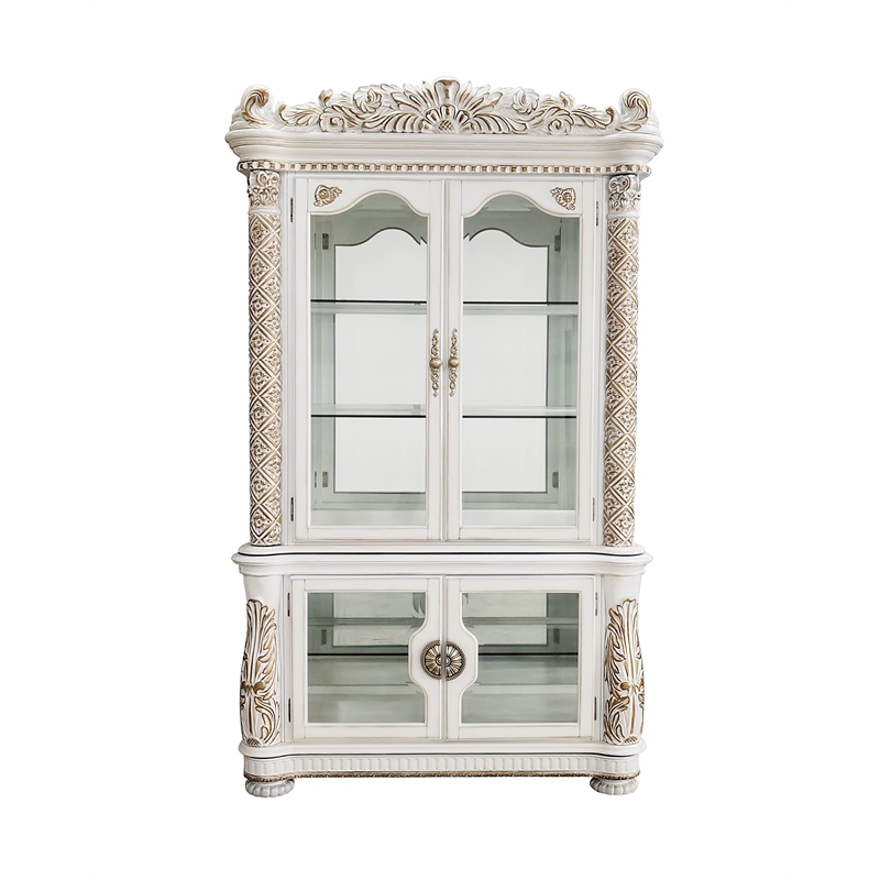 ACME Vendome Curio Cabinet with 2 Glass Doors in Antique Pearl Finish