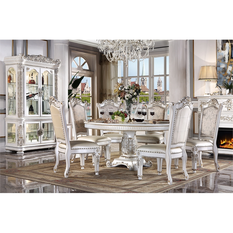 ACME Vendome Curio Cabinet with 2 Glass Doors in Antique Pearl Finish
