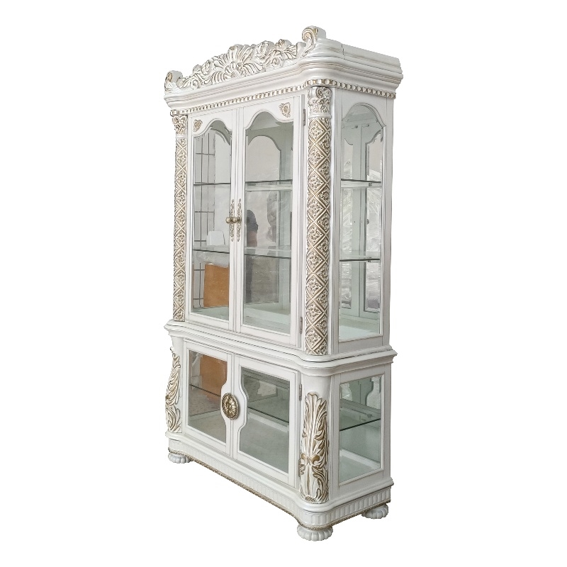 ACME Vendome Curio Cabinet with 2 Glass Doors in Antique Pearl Finish