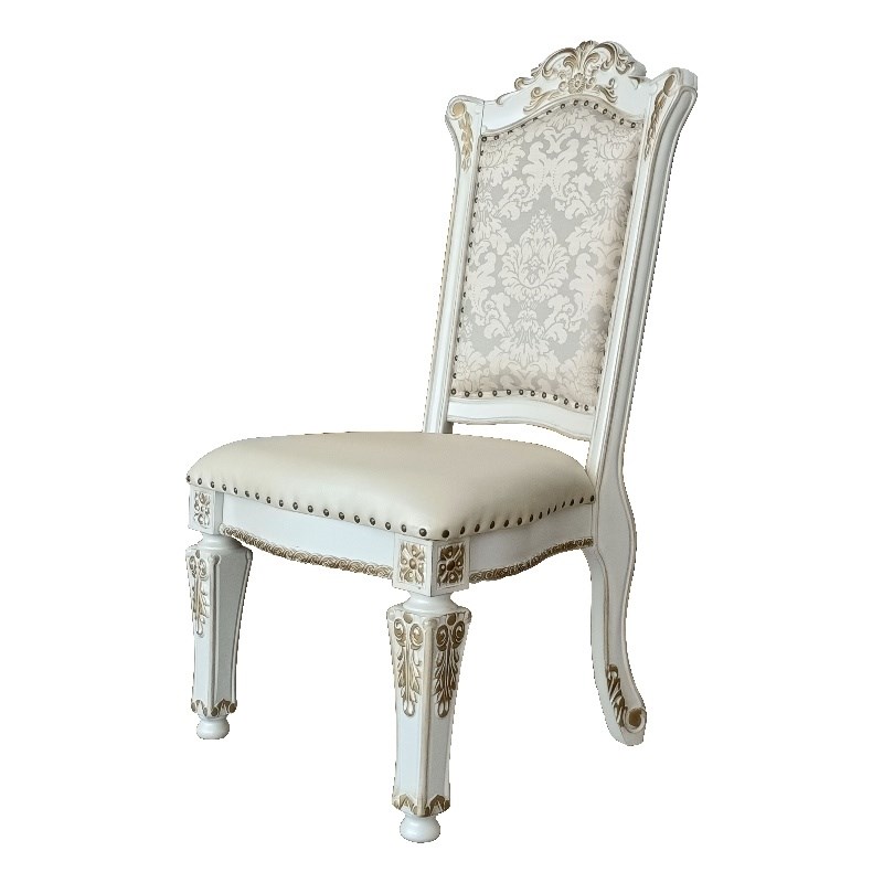 ACME Vendome Faux Leather Upholstered Side Chair in  Antique Pearl
