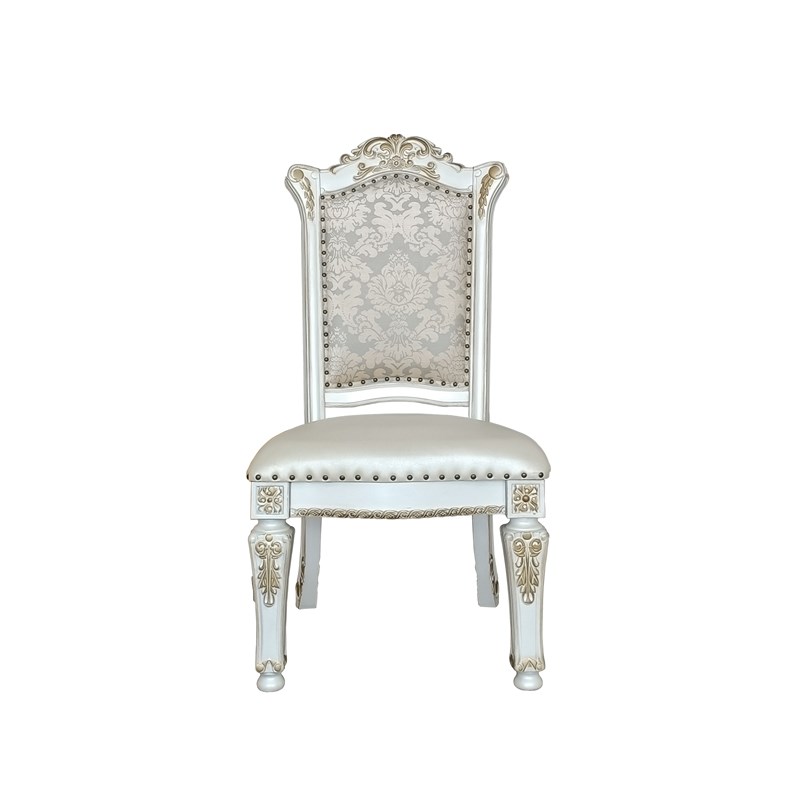 acme vendome faux leather upholstered side chair in  antique pearl