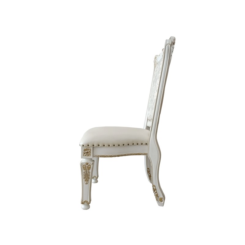 acme vendome faux leather upholstered side chair in  antique pearl