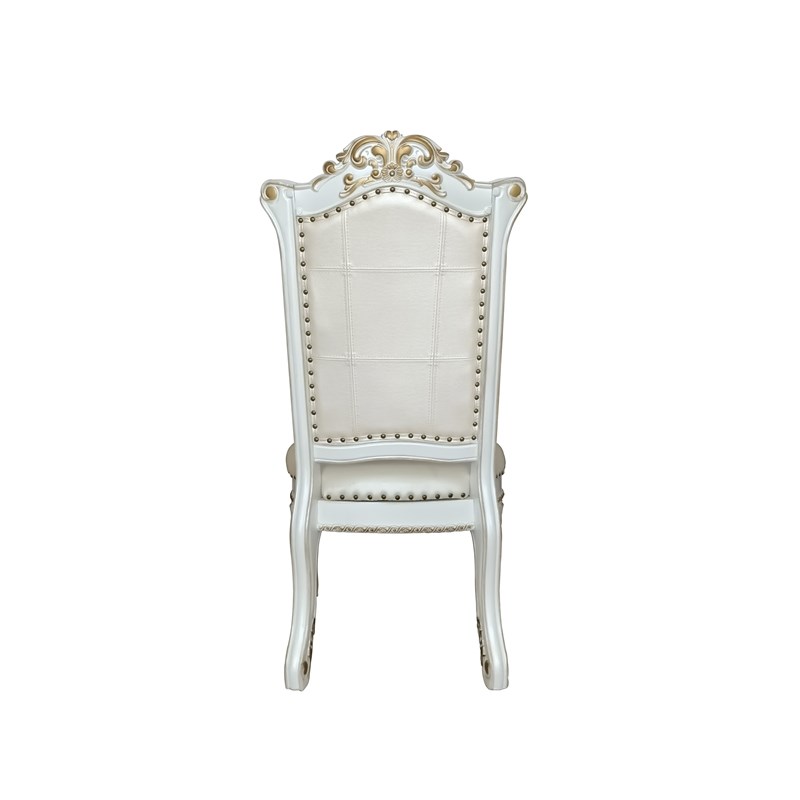 acme vendome faux leather upholstered side chair in  antique pearl