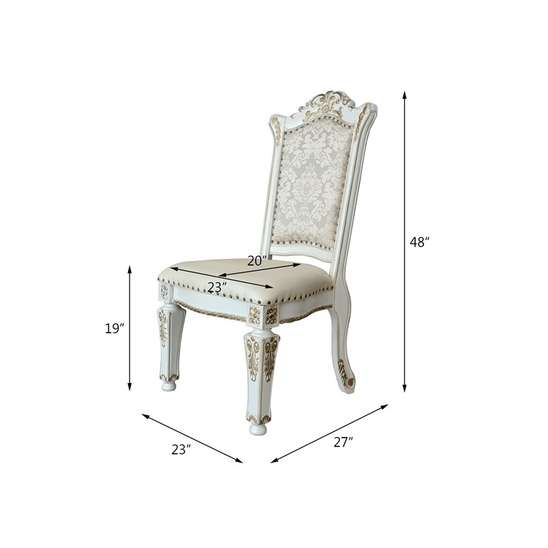 acme vendome faux leather upholstered side chair in  antique pearl