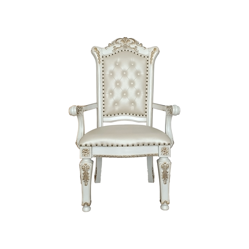 ACME Vendome Faux Leather Upholstered Arm Chair in Antique Pearl