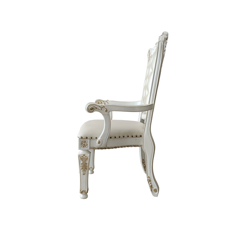 ACME Vendome Faux Leather Upholstered Arm Chair in Antique Pearl