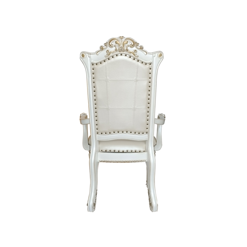 ACME Vendome Faux Leather Upholstered Arm Chair in Antique Pearl