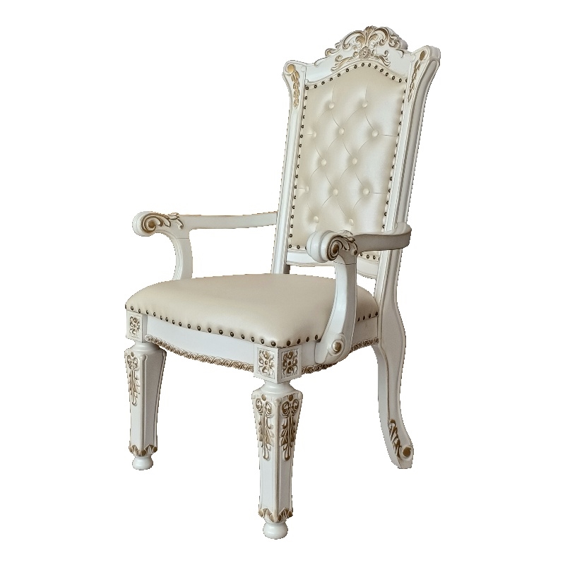 ACME Vendome Faux Leather Upholstered Arm Chair in Antique Pearl
