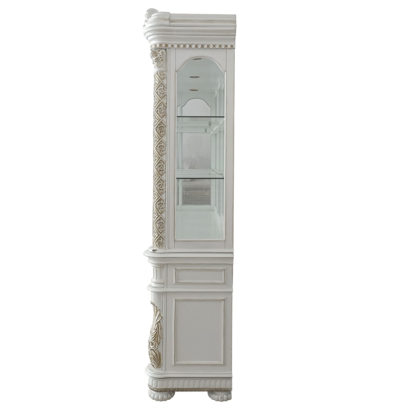 ACME Vendome Hutch and Buffet with 4 Glass Doors in Antique Pearl