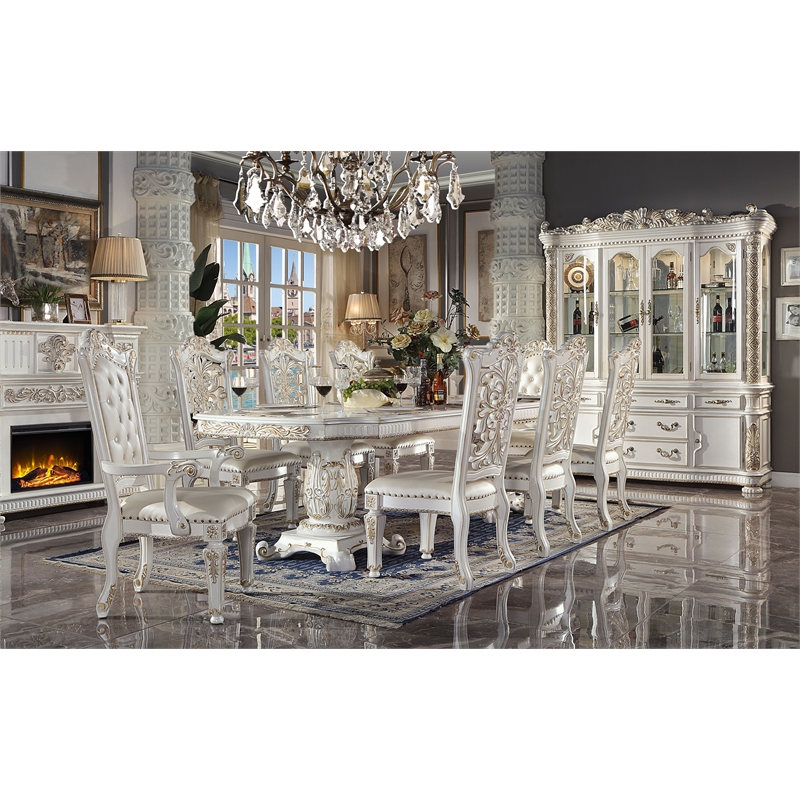 ACME Vendome Hutch and Buffet with 4 Glass Doors in Antique Pearl