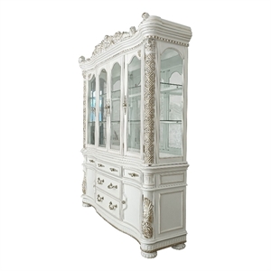 ACME Vendome Hutch and Buffet with 4 Glass Doors in Antique Pearl