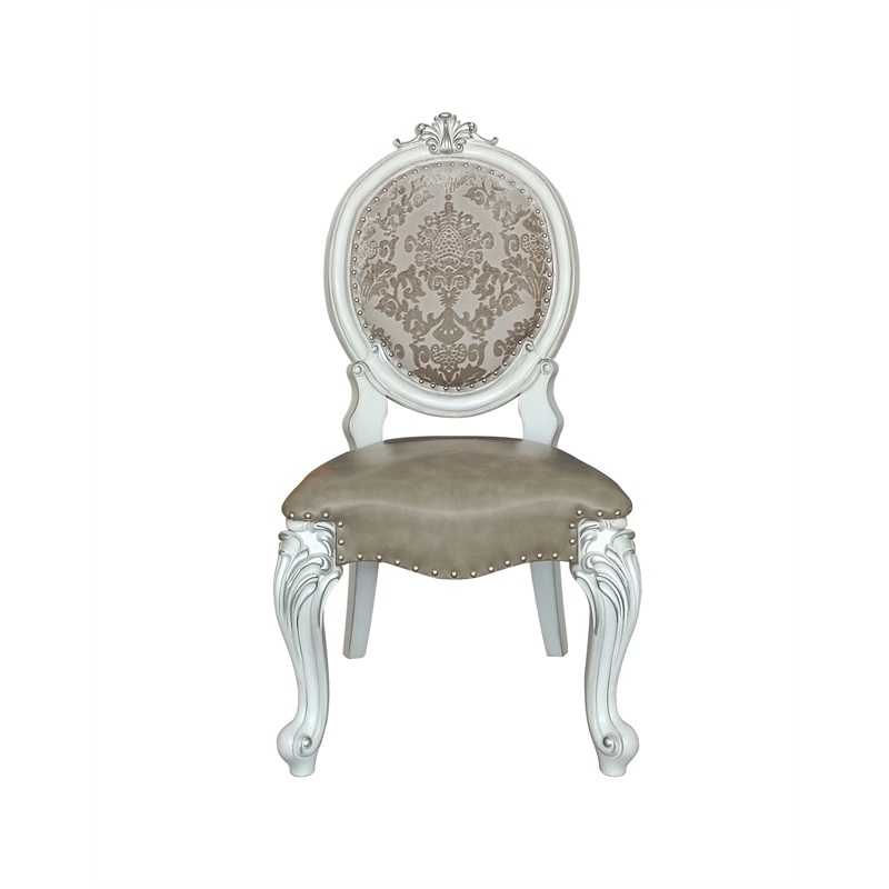 ACME Versailles Dining Side Chair in PU & Bone White (Set of 2)