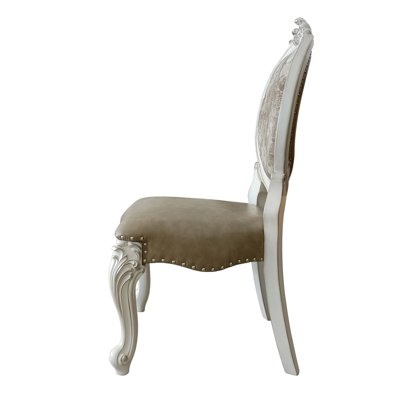 ACME Versailles Dining Side Chair in PU & Bone White (Set of 2)