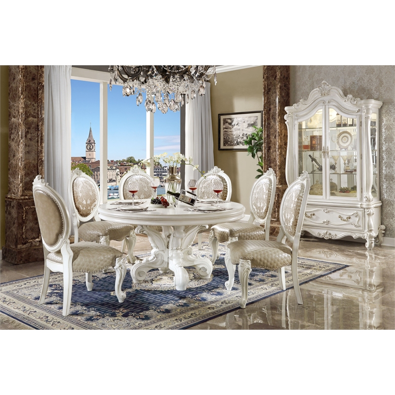 ACME Versailles Dining Side Chair in PU & Bone White (Set of 2)