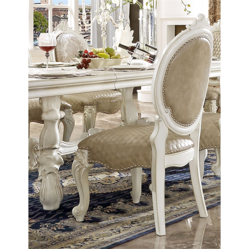 ACME Versailles Dining Side Chair in PU & Bone White (Set of 2)