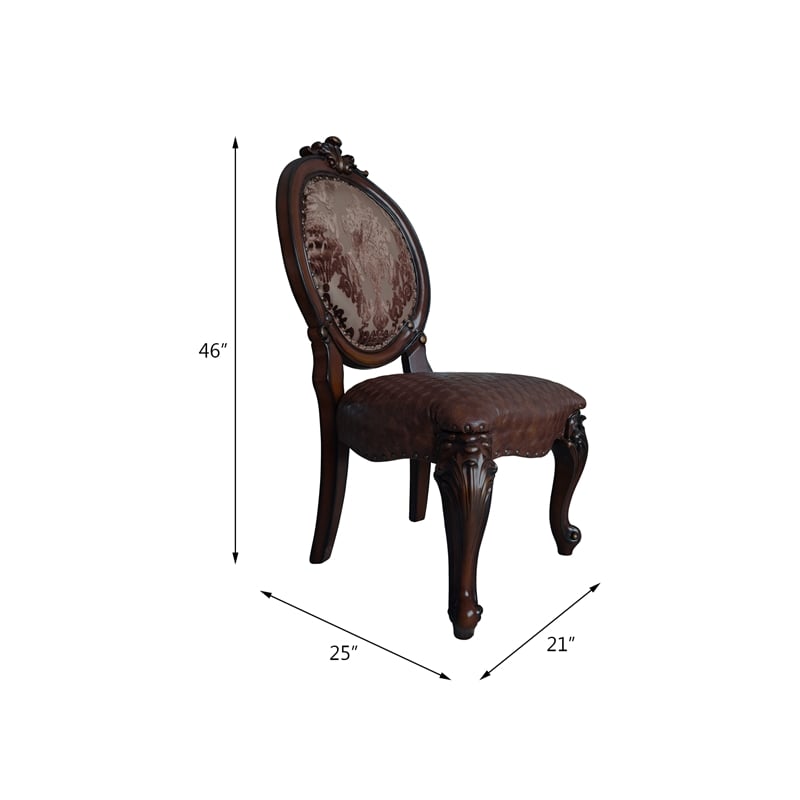 ACME Versailles Faux Leather  Upholstered Side Chair in Cherry