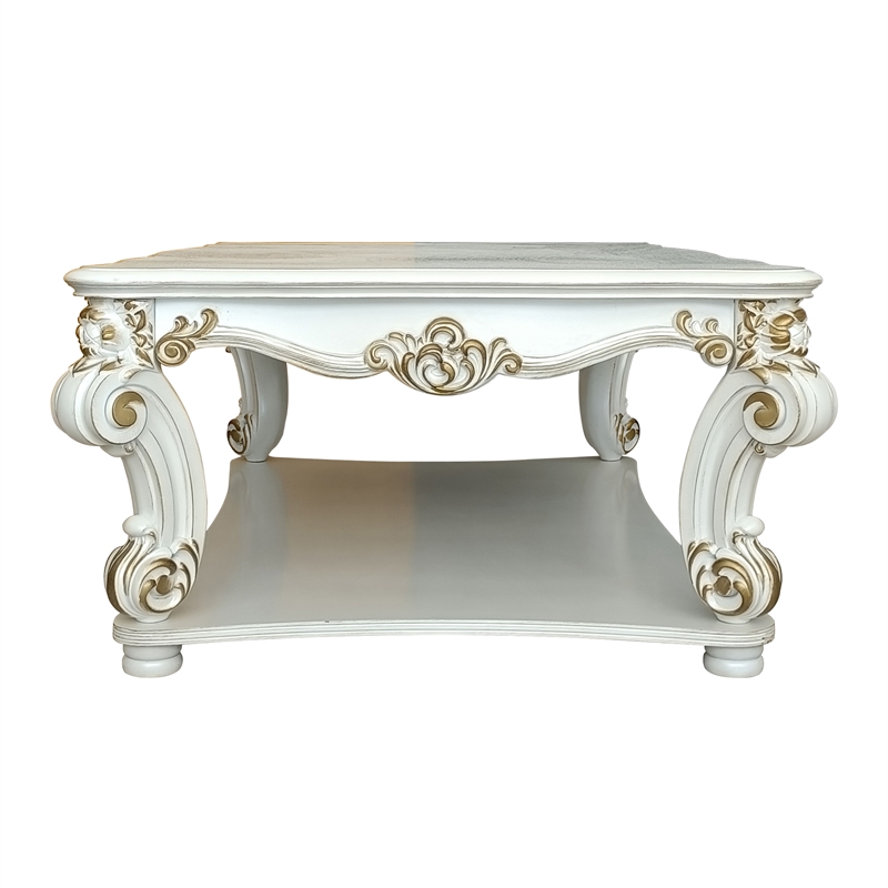 ACME Vendome Rectangular Wooden Coffee Table with Bottom Shelf in Antique Pearl