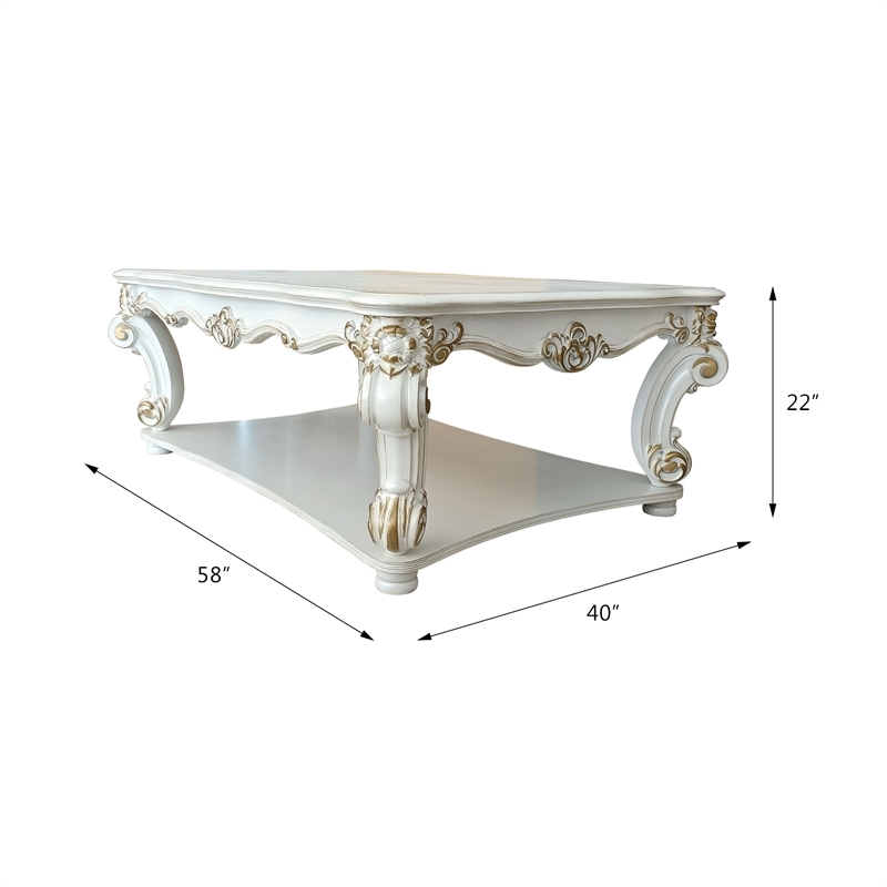 ACME Vendome Rectangular Wooden Coffee Table with Bottom Shelf in Antique Pearl