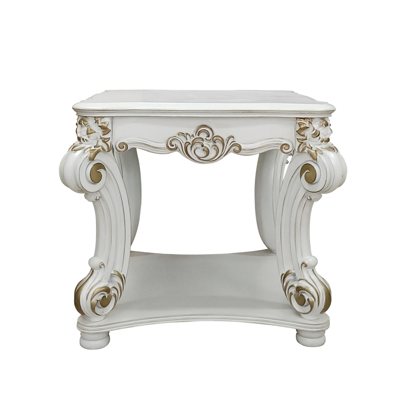 ACME Vendome Wooden End Table with Bottom Shelf in  Antique Pearl Finish
