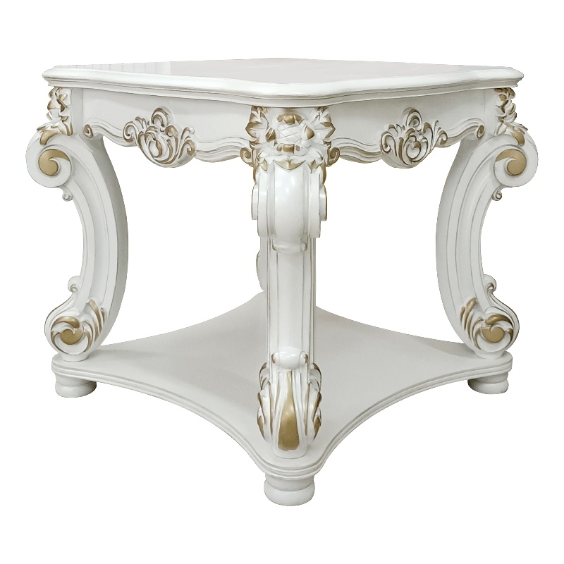 ACME Vendome Wooden End Table with Bottom Shelf in  Antique Pearl Finish