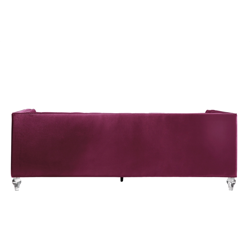 ACME Heibero Velvet Tufted Sofa with 2 Pillows in Burgundy