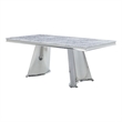 ACME Destry Dining Table in Faux Marble Top and Mirrored Silver