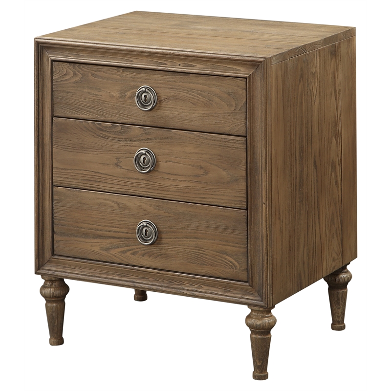 ACME Inverness Wood Nightstand with 3 Drawers in Reclaimed Oak