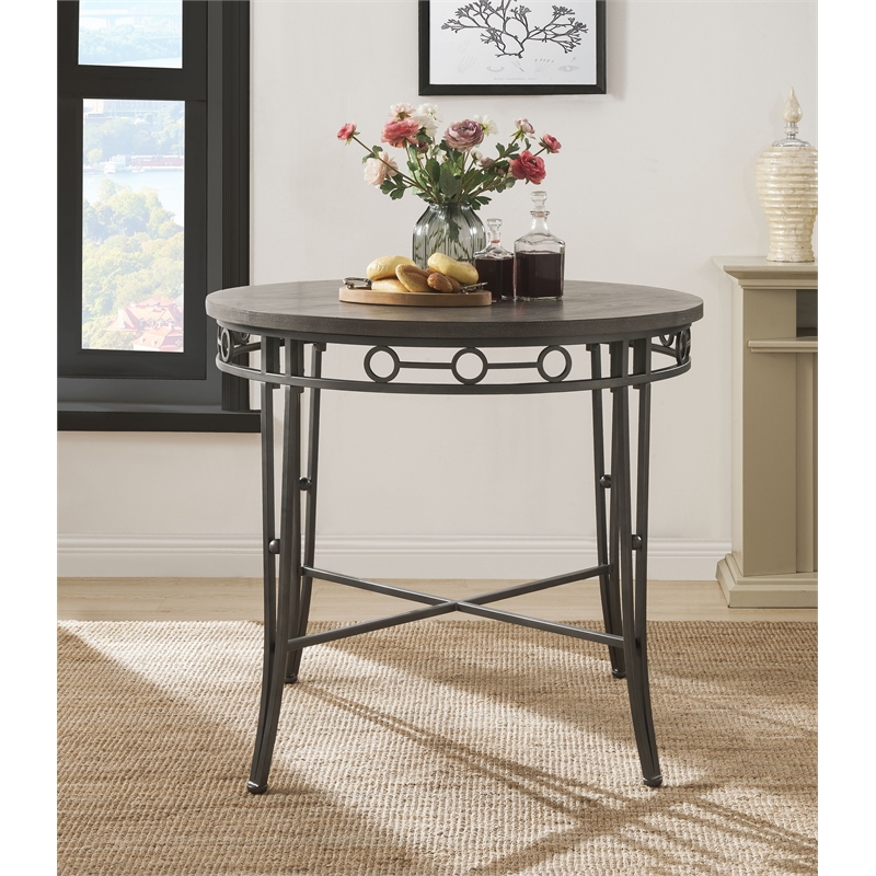 ACME Furniture Landis Round Wood & Metal Counter Table in Oak/Gunmetal