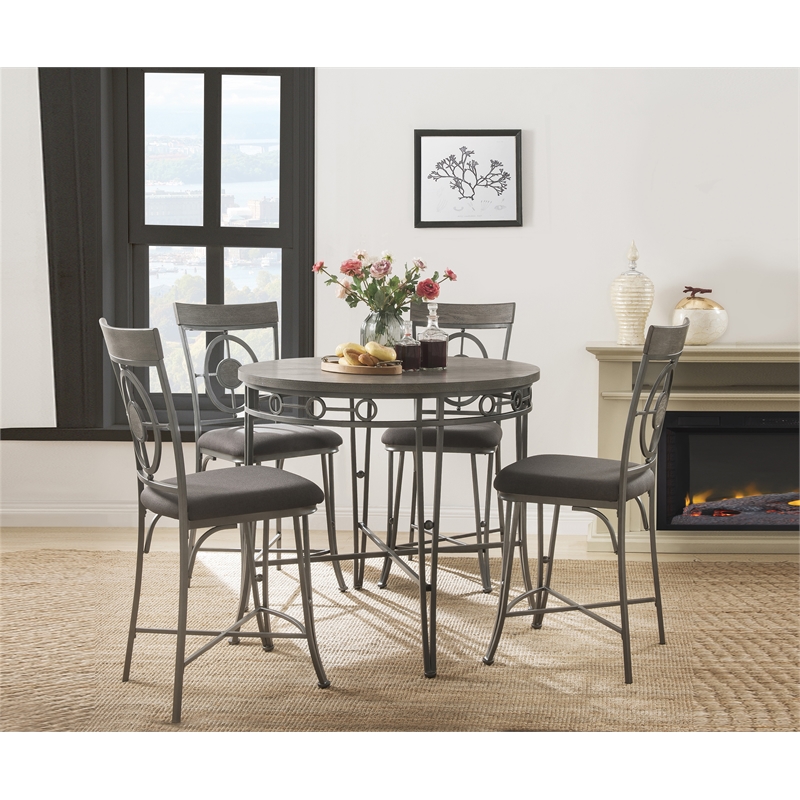 ACME Furniture Landis Round Wood & Metal Counter Table in Oak/Gunmetal