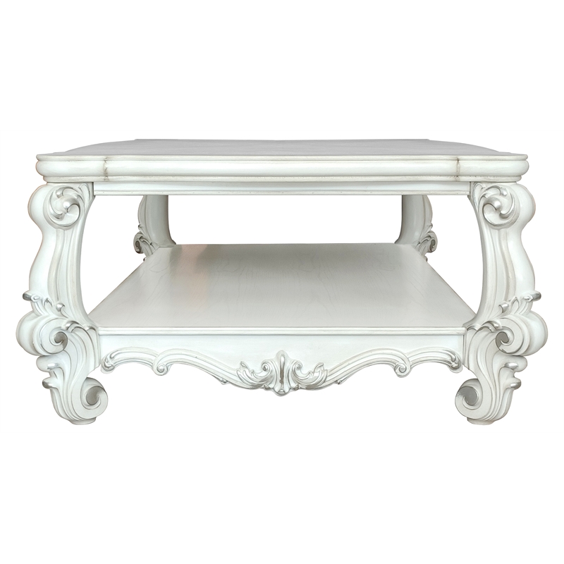 ACME Versailles Rectangular Wood Coffee Table with Bottom Shelf in Bone White