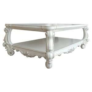 ACME Versailles Rectangular Wood Coffee Table with Bottom Shelf in Bone White