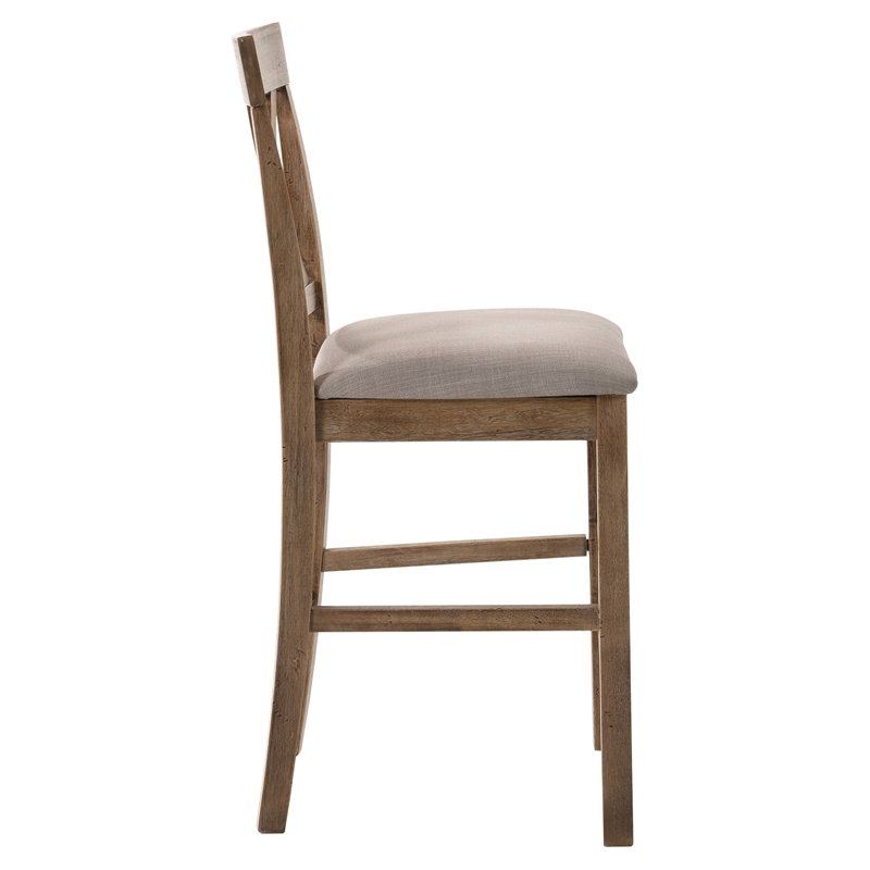 ACME Martha II Counter Height Chair in Tan Linen and Weathered Oak (Set of 2)